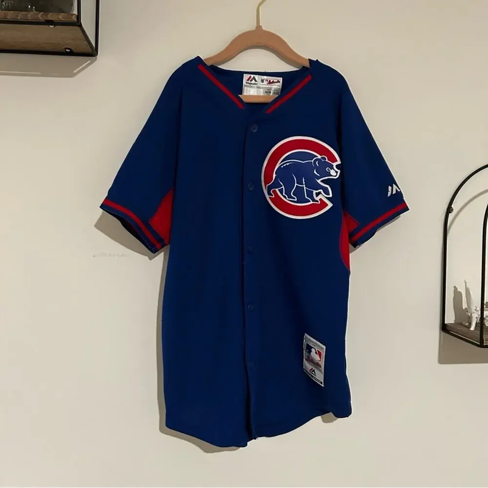 Majestic Chicago Cubs Kids MLB Short Sleeve Blue & Red‎ Jersey Size Medium 10/12
